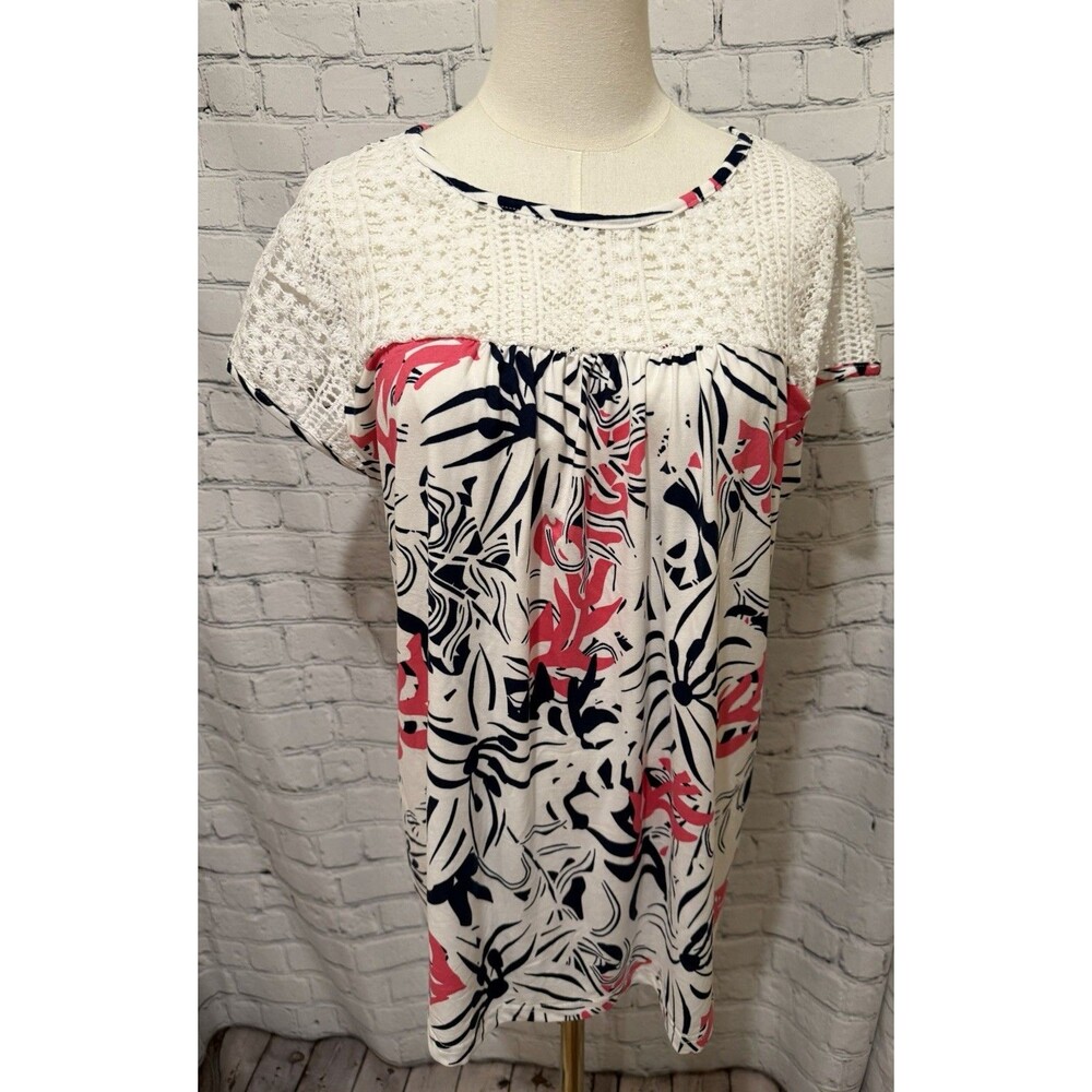 NWT AUSELILY Women’s Summer Crewneck Lace Trim Cap Sleeve T Shirts Large